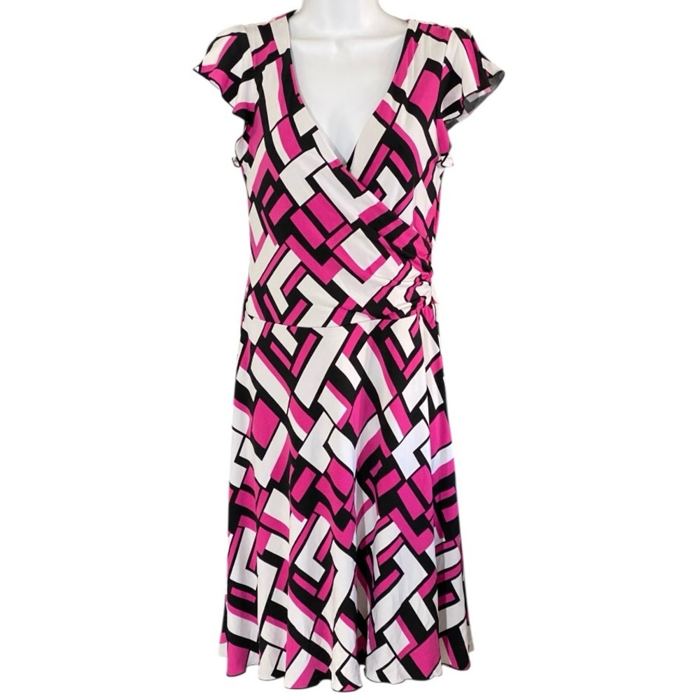 Speechless Pink & Black Geometric Flutter Sleeve Dress Medium – Flowy Flattering